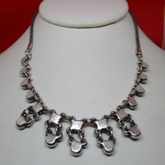 PHILIPPE AUDIBERT PARIS Navy Blue Enamel Silver Tone Metal Bib Necklace Designer - Picture 5 of 9